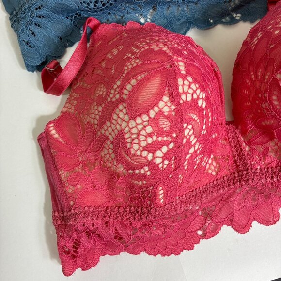 Lot of 3 Hunkemoller Lace Bralettes Pink Black Blue Size 36D - Picture 2 of 9